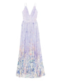 Saiid Kobeisy Floral Printed Long Dress — Purple — Size XS — Front View