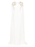 Saiid Kobeisy Embellished Crepe Kaftan Dress — White/ Tan/ Red — Size XS — Front View