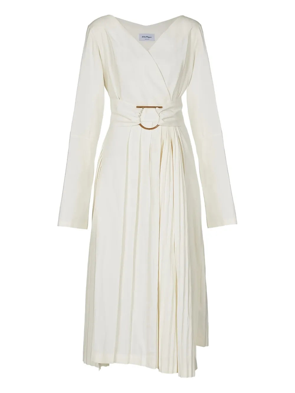 Ferragamo Pleated Detail Midi Dress — White — Size XS — Front View