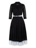 Samantha Sung Audrey Button Up Pleated Dress — Black — Size XS — Front View