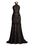 Tadashi Shoji Beaded Lace Evening Gown — Black/ Red — Size XS — Front View