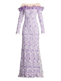 Tadashi Shoji Liora Off Shoulder Floral Lace Gown — Red/ Purple — Size XXS — Front View