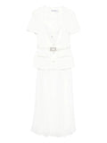Self Portrait V Neck Midi Dress — White — Size XS — Front View