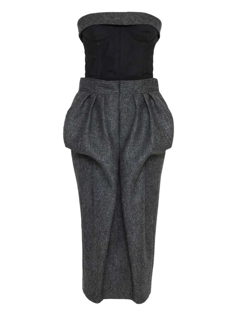 Maison Margiela Strapless Bubble Waist Midi Dress — Grey — Size XS — Front View
