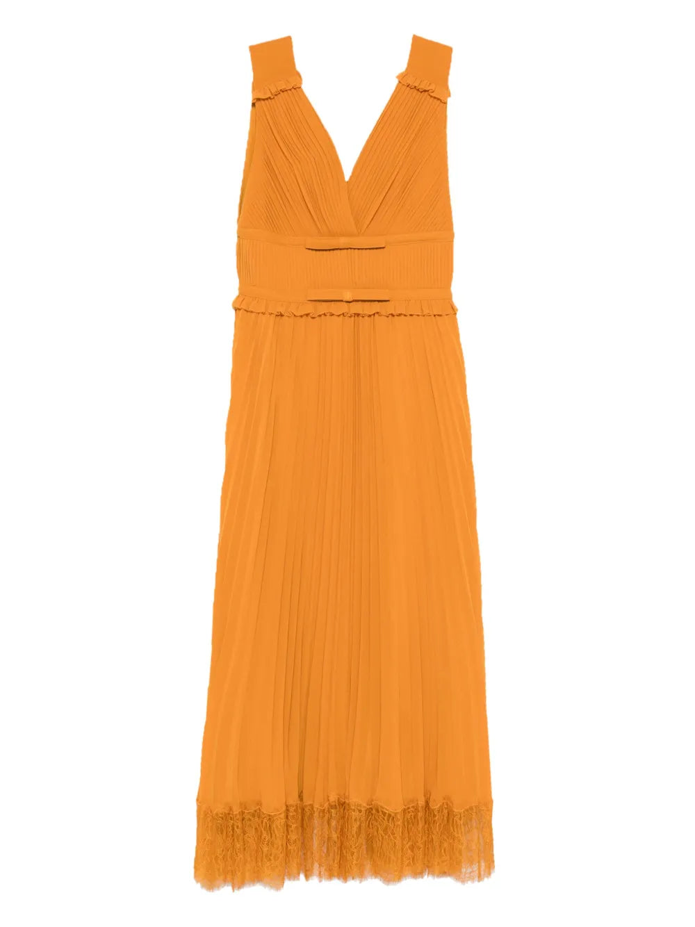 Self Portrait Pleated Lace Trimmed Dress — Orange — Size XS — Front View