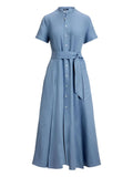 Polo Ralph Lauren Button Down Belted Dress — Blue/ Red — Size XS — Front View