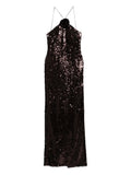 Magda Butrym Halterneck Sequinned Dress — Brown — Size XS — Front View