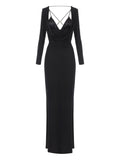 Elisabetta Franchi Draped Long Sleeve Dress — Black/ Red — Size XS — Front View