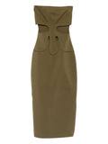 Cult Gaia Sleeveless Midi Dress — Green/ Olive — Size M — Front View