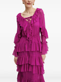 Luisa Spagnoli Ruffled Tiered Maxi Dress — Red — Size XL — Front View