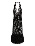 Dolce Gabbana Feather Trimmed Lace Dress — Black — Size S — Front View