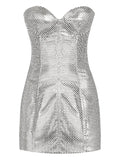 Dolce Gabbana Mesh Strapless Mini Dress — Silver — Size XS — Front View
