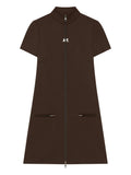 Courreges Zip Up Short Sleeve Dress — Brown — Size XS — Front View