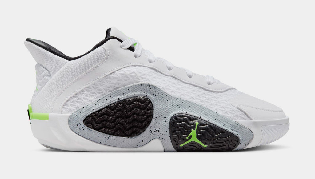 Exclusive Tatum 2 Grade School Basketball Shoes (White/Electric Green/Black/Wolf Grey) — 3.5Y — Front View