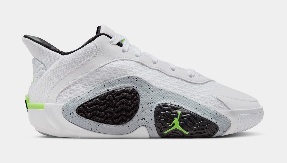 Exclusive Tatum 2 Grade School Basketball Shoes (White/Electric Green/Black/Wolf Grey) — 3.5Y — Front View