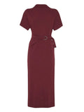 Brunello Cucinelli Belted Midi Dress — Red — Size XS — Front View