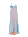 Maria Lucia Hohan Giustina Pleated Silk Dress — Blue/ Red — Size XS — Front View