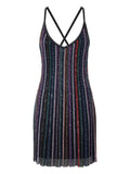 Missoni Sequin Striped Mini Dress — Black/ Red — Size XS — Front View
