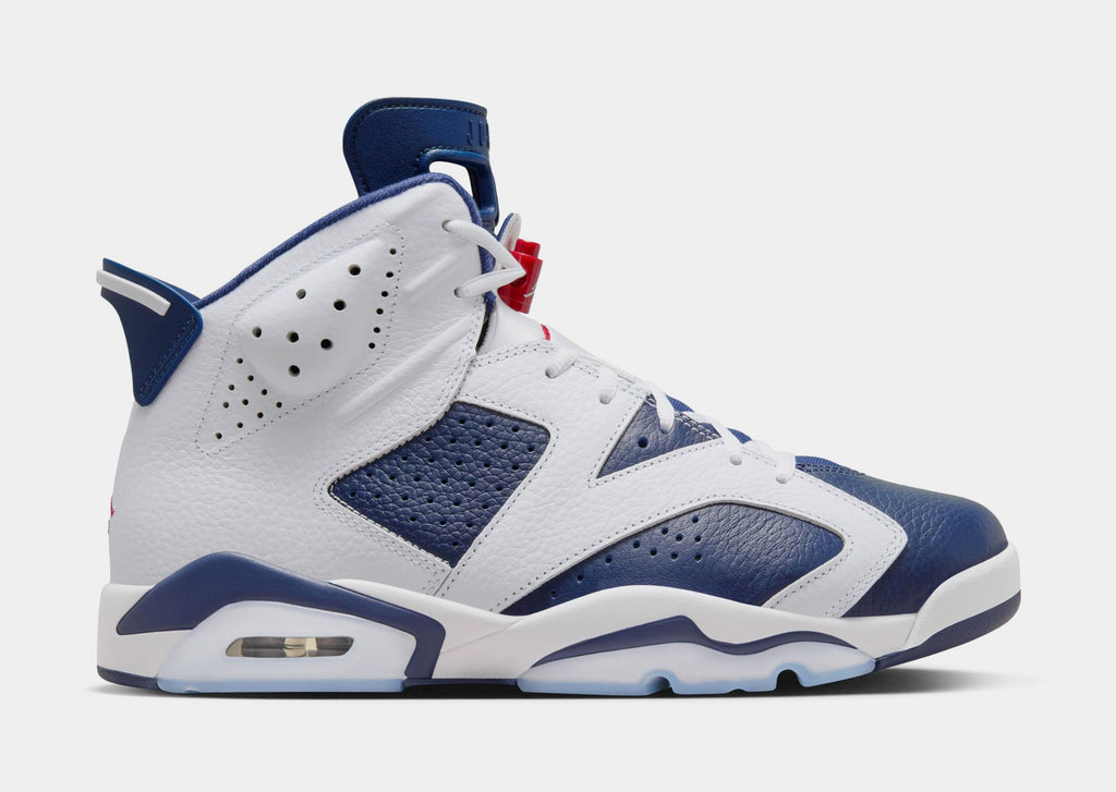Exclusive Air Jordan 6 Retro White and Midnight Navy Mens Lifestyle Shoes (White/Varsity Red/Midnight Navy) — 7 — Front View