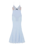 Self Portrait Lace Trimmed Slip Maxi Dress — Blue — Size XS — Front View