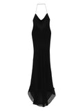 Atu Body Couture Crystal Halter Maxi Dress — Black — Size XS — Front View