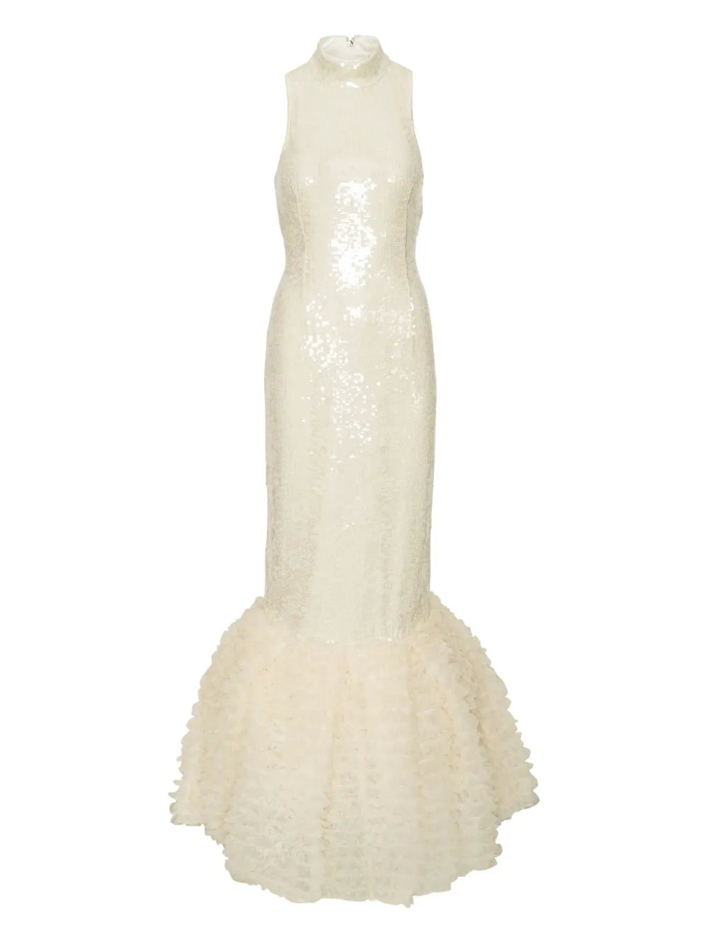 Rotate Birger Christensen Sequin Embellished Ruffled Gown — Cream — Size XS — Front View