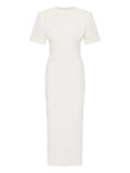 Rachel Gilbert Dover Short Sleeves Midi Dress — Ivory — Size XS — Front View