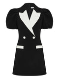 Rebecca Vallance Emma Puff Sleeve Double Breasted Dress — Black/ White — Size S — Front View