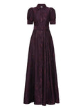 Rebecca Vallance Afina Puff Sleeve Brocade Gown — Red/ Purple — Size XS — Front View