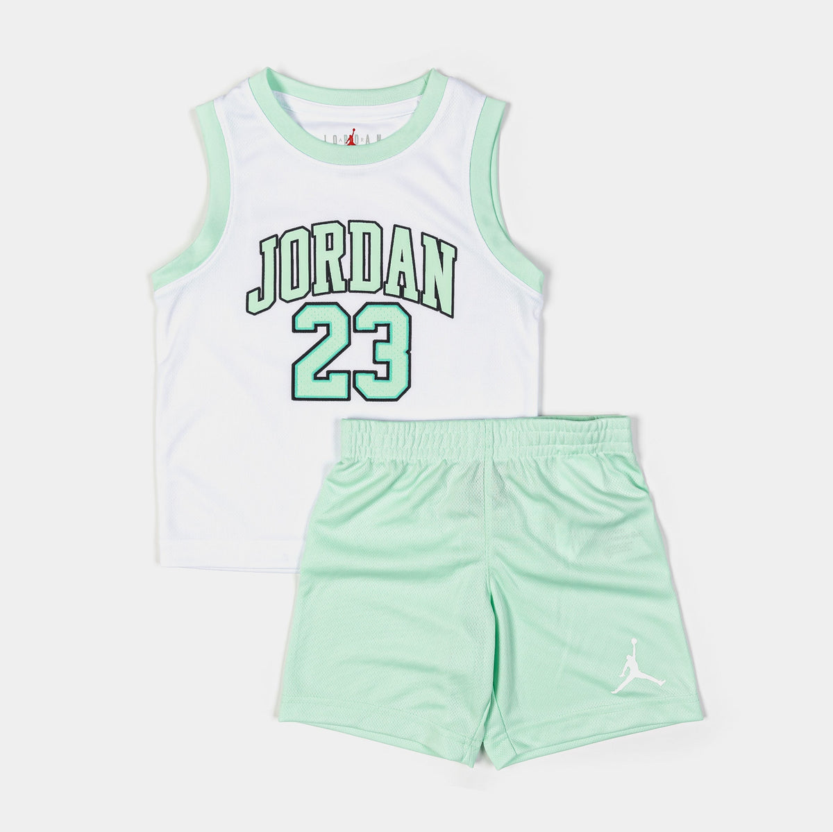 Exclusive JDN 23 Shorts Preschool Set (Mint/White) — 4 — Front View