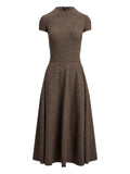 Ralph Lauren Collection Margaret Short Sleeves Midi Dress — Dark Brown/ Brown/ Red — Size S — Front View
