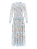 Needle Thread Rosalie Sequin Embellished Floral Dress — Blue — Size XS — Front View
