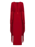 Taller Marmo 1974 Fringe Cape Dress — Red — Size XS — Front View