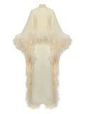 Taller Marmo Feather Embellishment Maxi Dress — Ivory — Size XS — Front View