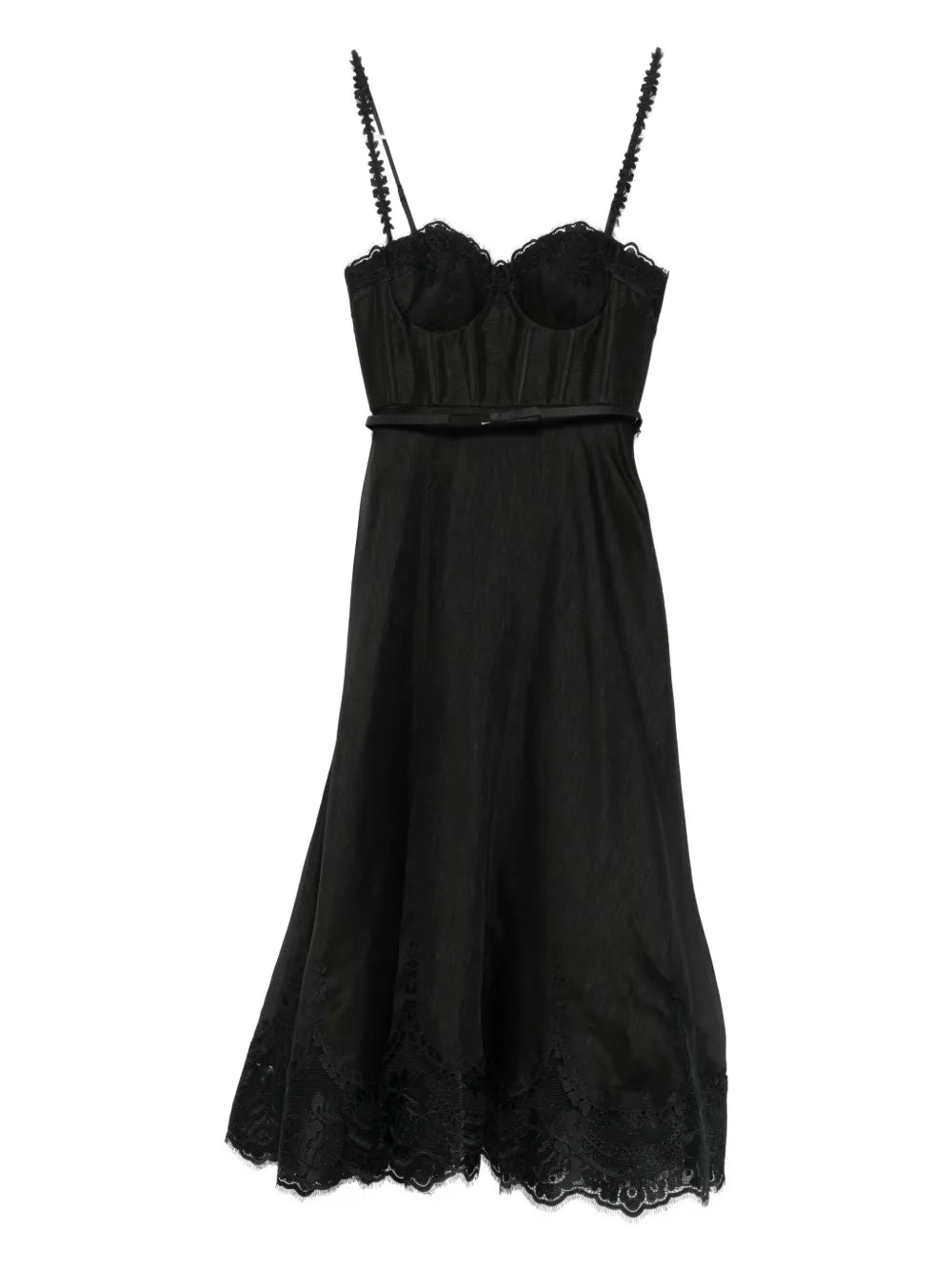 Zimmermann Lace Trimmed Corset Midi Dress — Black/ Red — Size XS — Front View