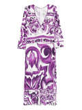 Dolce Gabbana Maiolica Print Dress — Purple — Size XS — Front View