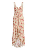 Cinq A Sept Stevie Lace Trimmed Floral Print Maxi Dress — Beige/ Red — Size XS — Front View