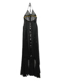 Siedres Vesina Sequin Embellished Halter Neck Maxi Dress — Black/ Gold — Size XS — Front View