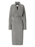 Genny Stripe Pattern Midi Dress — Grey — Size XS — Front View