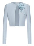 Oscar De La Renta Floral Applique Knit Dress — Blue — Size L — Front View