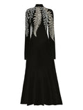 Oscar De La Renta Fern Embellished Midi Dress — Black/ Red — Size XS — Front View