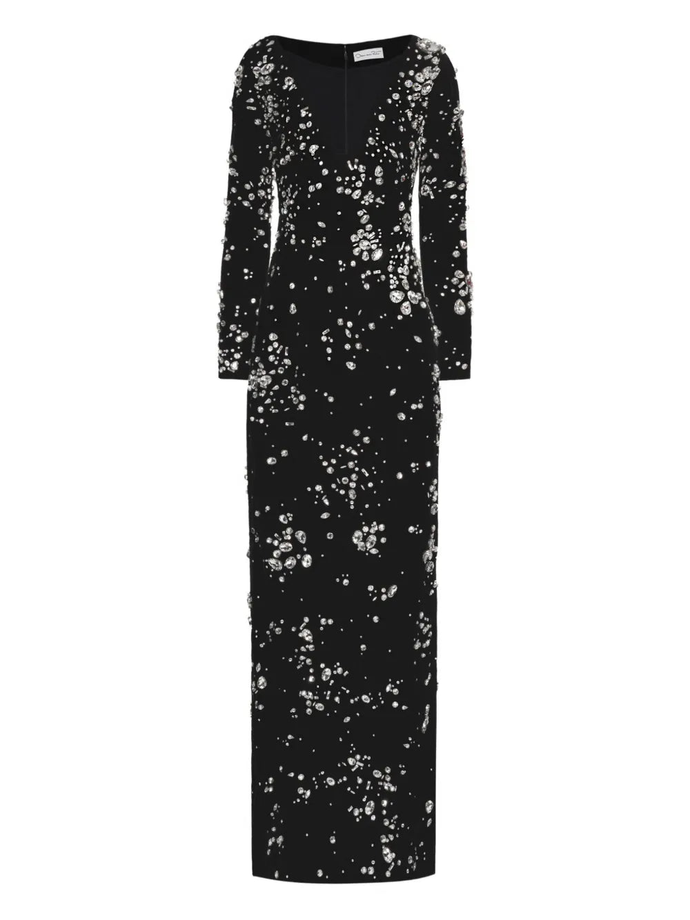 Oscar De La Renta Crystal Embellished Velvet Gown — Black — Size XS — Front View