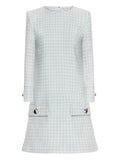 Oscar De La Renta Gingham Checked Button Detailed Mini Dress — Blue — Size XS — Front View