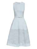 Oscar De La Renta Guipure Lace Midi Dress — Blue — Size S — Front View