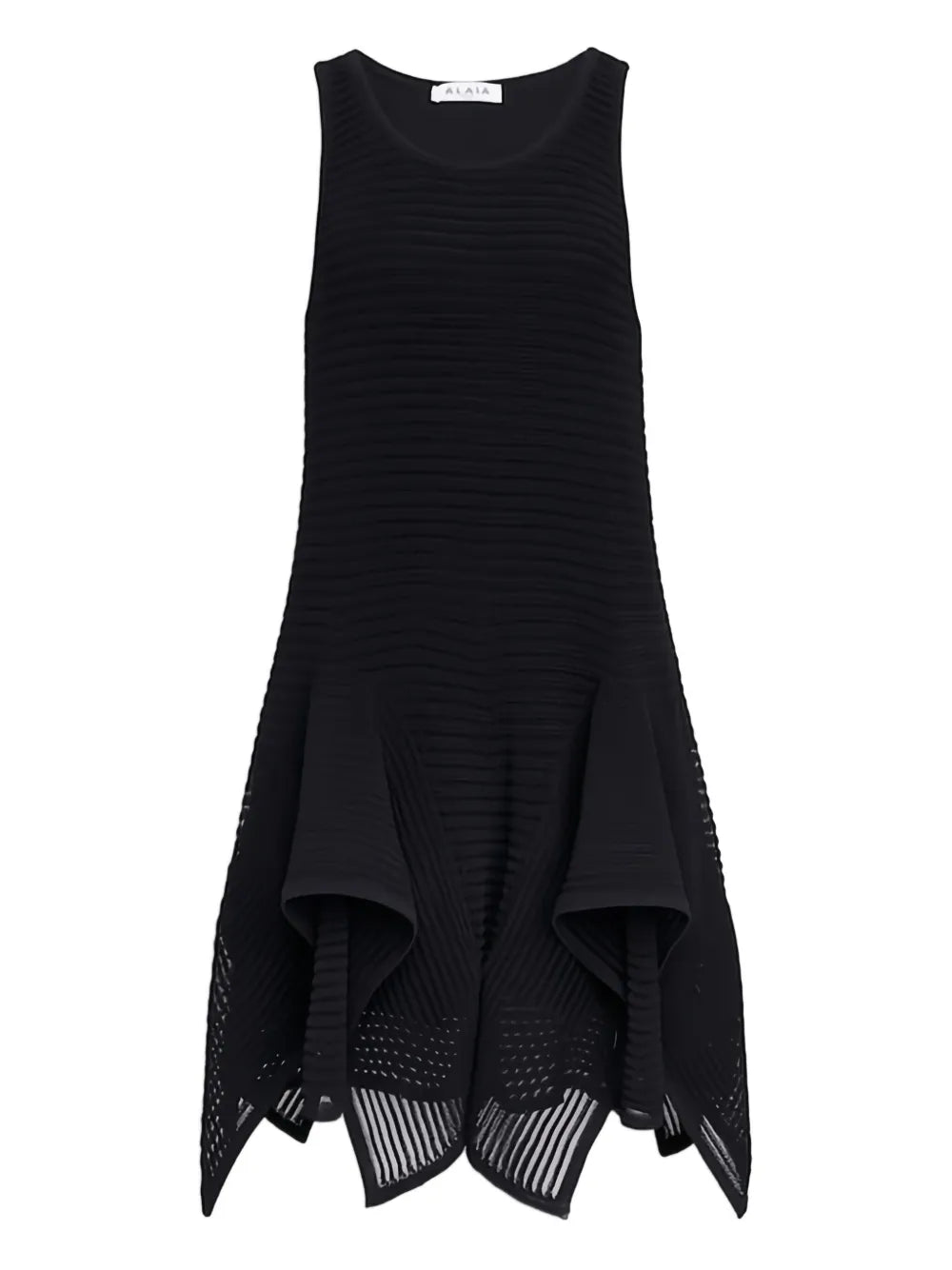Alaia Sleeveless Ruffled Hem Midi Dress — Black — Size XS — Front View