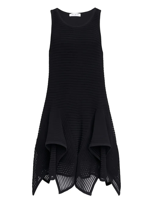 Alaia Sleeveless Ruffled Hem Midi Dress — Black — Size XS — Front View