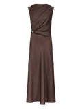 Loulou De Saison Roan Draped Metal Ornament Midi Dress — Brown/ Red/ Gold — Size M — Front View