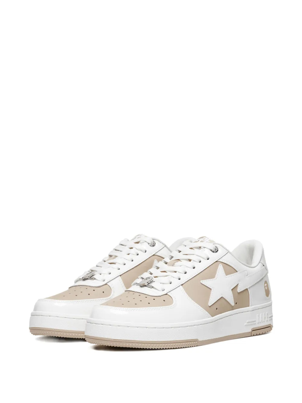 A Bathing Ape?Star-Patch Leather Sneakers — Beige / White — Size US M 5.5 - US W 7 — Side View