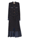 Valentino Garavani Paisley Print Polka Dot Midi Dress — Blue/ Navy/ Gold — Size XS — Front View