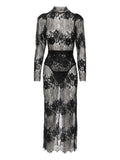 Ana Radu Lace High Neck Midi Dress — Black — Size XS — Front View
